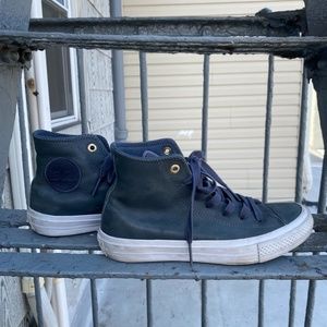 BLUE/GRAY FAUX LEATHER CONVERSE HIGH TOPS 7.5/8